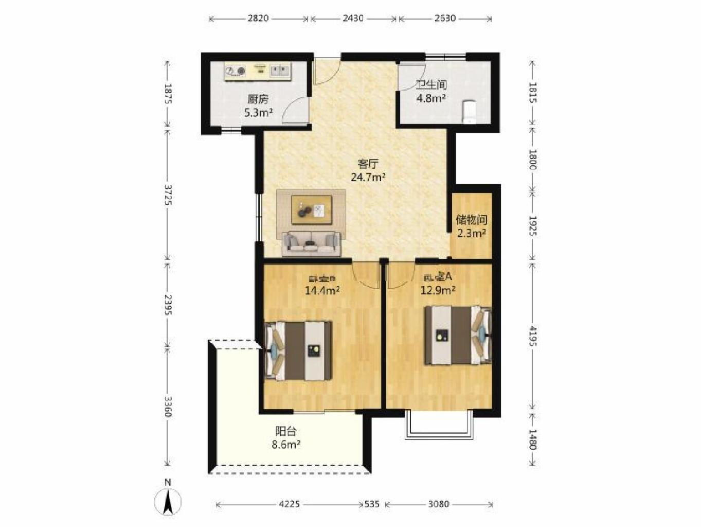 南北通透逸翠公馆2室2厅精装修