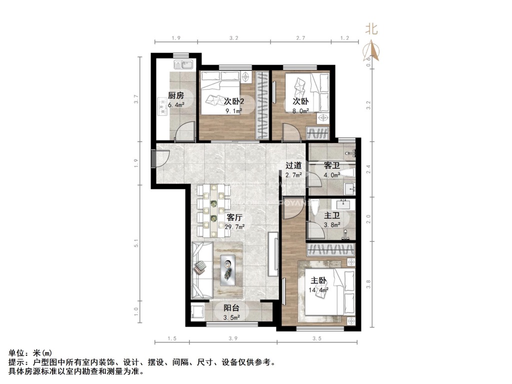 整租·经十东路 文旅城D3(梧桐台) 3室2厅 9