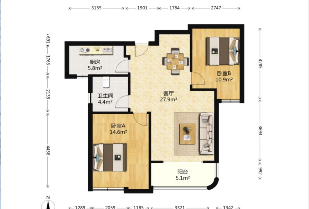 海信慧园 两室一厅朝阳 免税